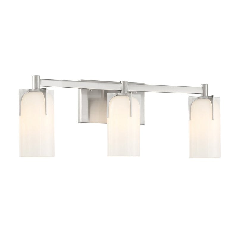 Three Light Bathroom Vanity<br /><span style="color:#4AB0CE;">Entrega: 4-10 dias en USA</span><br /><span style="color:#4AB0CE;font-size:60%;">PREGUNTE POR ENTREGA EN PANAMA</span><br />Collection: Caldwell<br />Finish: Satin Nickel