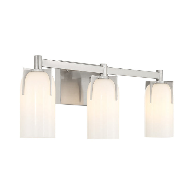 Three Light Bathroom Vanity<br /><span style="color:#4AB0CE;">Entrega: 4-10 dias en USA</span><br /><span style="color:#4AB0CE;font-size:60%;">PREGUNTE POR ENTREGA EN PANAMA</span><br />Collection: Caldwell<br />Finish: Satin Nickel