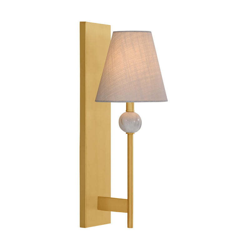 One Light Wall Sconce<br /><span style="color:#4AB0CE;">Entrega: 4-10 dias en USA</span><br /><span style="color:#4AB0CE;font-size:60%;">PREGUNTE POR ENTREGA EN PANAMA</span><br />Collection: Travis<br />Finish: Warm Brass