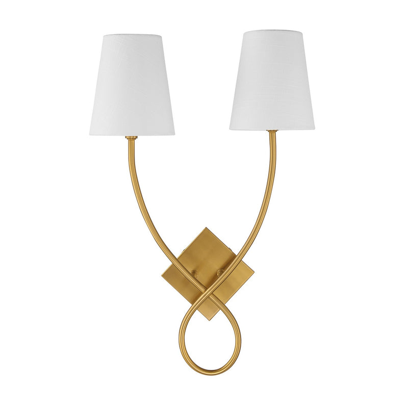 Two Light Wall Sconce<br /><span style="color:#4AB0CE;">Entrega: 4-10 dias en USA</span><br /><span style="color:#4AB0CE;font-size:60%;">PREGUNTE POR ENTREGA EN PANAMA</span><br />Collection: Barclay<br />Finish: Warm Brass