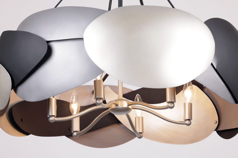 Six Light Pendant<br /><span style="color:#4AB0CE;">Entrega: 4-10 dias en USA</span><br /><span style="color:#4AB0CE;font-size:60%;">PREGUNTE POR ENTREGA EN PANAMA</span><br />Collection: Metalo Misto<br />Finish: Coal Black With Atlas And Midnight Sliver