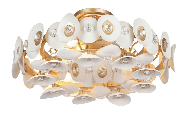 Three Light Semi Flush Mount<br /><span style="color:#4AB0CE;">Entrega: 4-10 dias en USA</span><br /><span style="color:#4AB0CE;font-size:60%;">PREGUNTE POR ENTREGA EN PANAMA</span><br />Collection: Niu<br />Finish: Fawn Gold