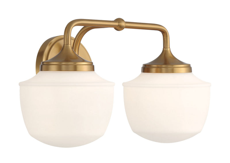 Two Light Bath Vanity<br /><span style="color:#4AB0CE;">Entrega: 13-14 semanas en USA</span><br /><span style="color:#4AB0CE;font-size:60%;">PREGUNTE POR ENTREGA EN PANAMA</span><br />Collection: Cornwell<br />Finish: Aged Brass