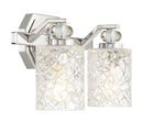 Two Light Bath Vanity<br /><span style="color:#4AB0CE;">Entrega: 4-10 dias en USA</span><br /><span style="color:#4AB0CE;font-size:60%;">PREGUNTE POR ENTREGA EN PANAMA</span><br />Collection: Crystal Kay<br />Finish: Chrome