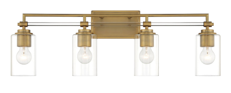 Four Light Bath Vanity<br /><span style="color:#4AB0CE;">Entrega: 4-10 dias en USA</span><br /><span style="color:#4AB0CE;font-size:60%;">PREGUNTE POR ENTREGA EN PANAMA</span><br />Collection: Binsly<br />Finish: Aged Brass