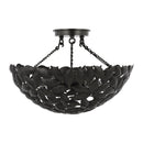 Three Light Semi-Flush Mount<br /><span style="color:#4AB0CE;">Entrega: 4-10 dias en USA</span><br /><span style="color:#4AB0CE;font-size:60%;">PREGUNTE POR ENTREGA EN PANAMA</span><br />Collection: Kelan<br />Finish: Aged Iron