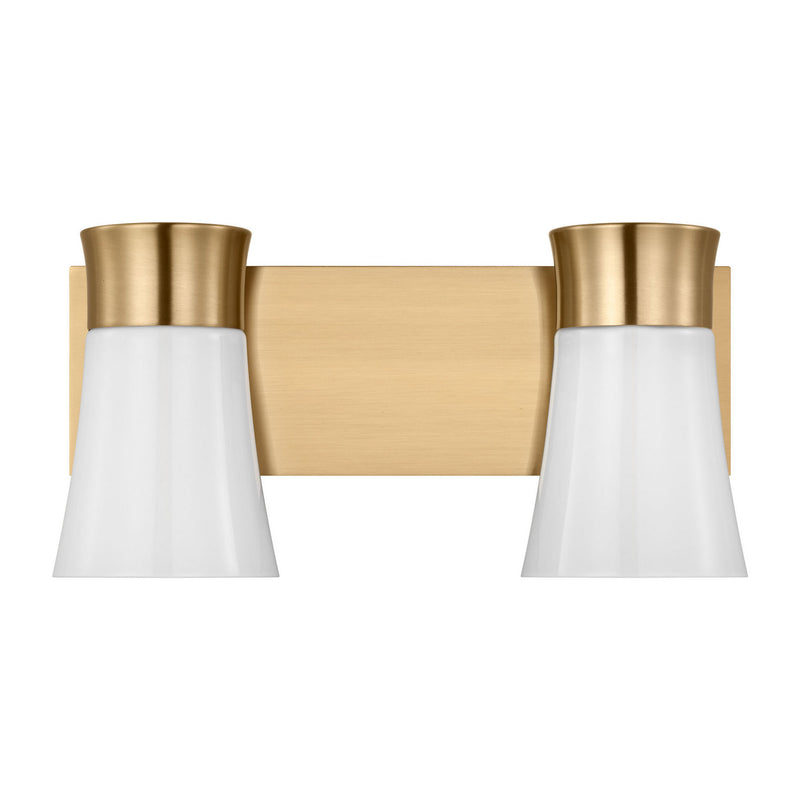 Two Light Vanity<br /><span style="color:#4AB0CE;">Entrega: 4-10 dias en USA</span><br /><span style="color:#4AB0CE;font-size:60%;">PREGUNTE POR ENTREGA EN PANAMA</span><br />Collection: Roy<br />Finish: Satin Brass