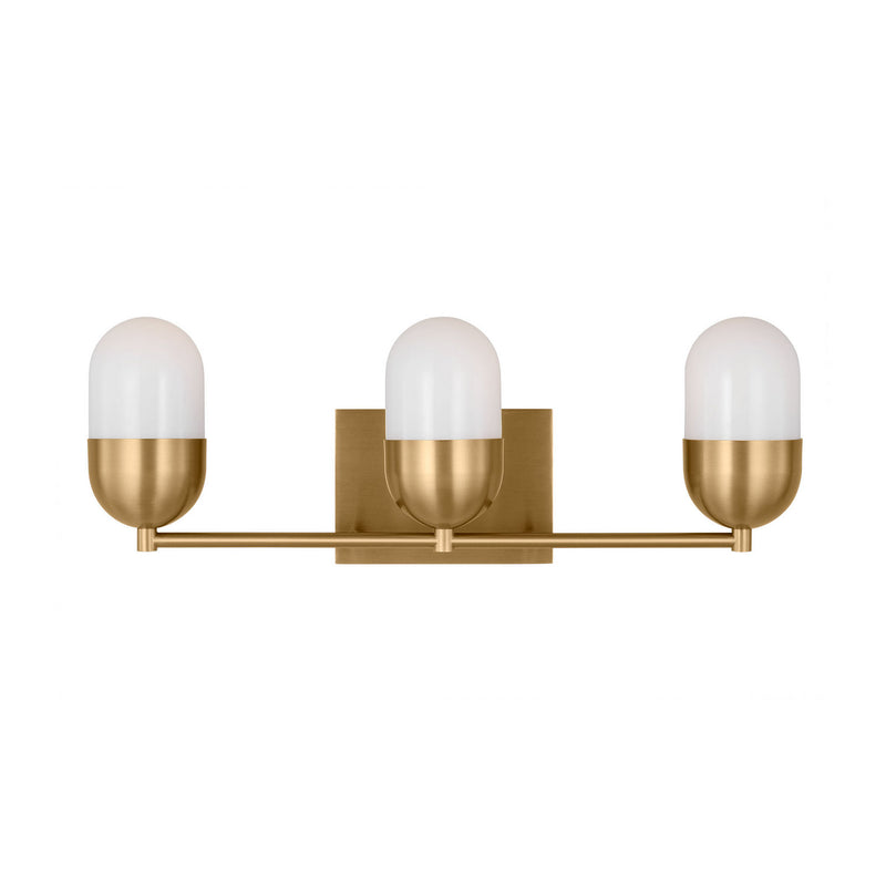 Three Light Vanity<br /><span style="color:#4AB0CE;">Entrega: 4-10 dias en USA</span><br /><span style="color:#4AB0CE;font-size:60%;">PREGUNTE POR ENTREGA EN PANAMA</span><br />Collection: Foster<br />Finish: Satin Brass