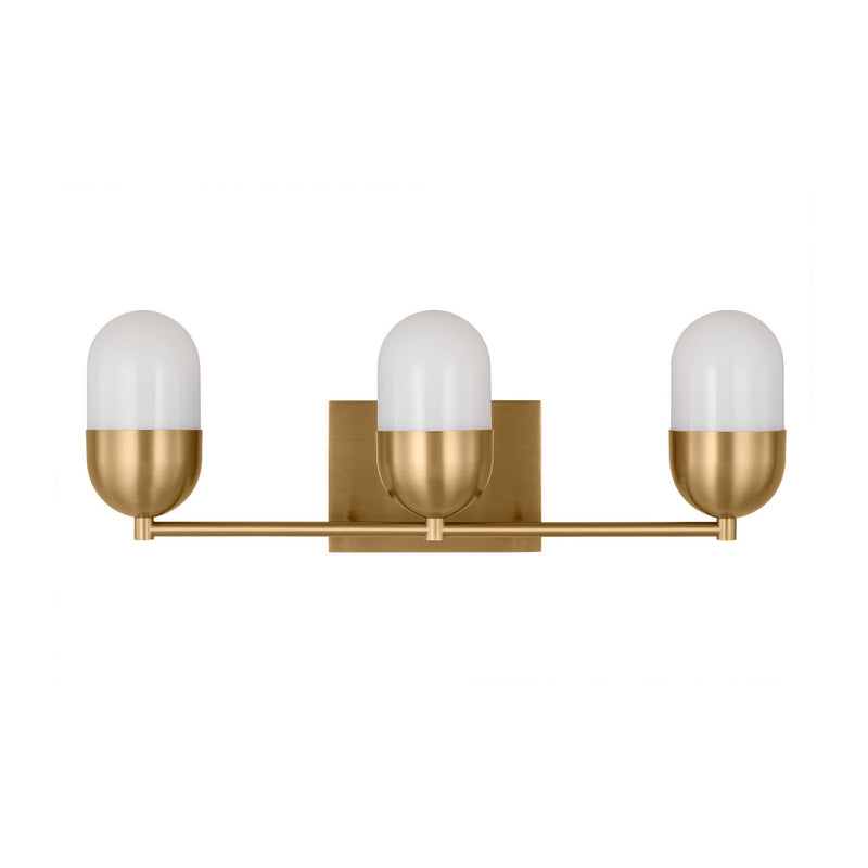 Three Light Vanity<br /><span style="color:#4AB0CE;">Entrega: 4-10 dias en USA</span><br /><span style="color:#4AB0CE;font-size:60%;">PREGUNTE POR ENTREGA EN PANAMA</span><br />Collection: Foster<br />Finish: Satin Brass