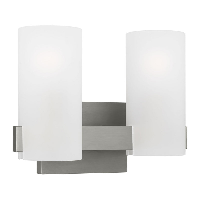 Two Light Vanity<br /><span style="color:#4AB0CE;">Entrega: 4-10 dias en USA</span><br /><span style="color:#4AB0CE;font-size:60%;">PREGUNTE POR ENTREGA EN PANAMA</span><br />Collection: Rhode<br />Finish: Brushed Steel