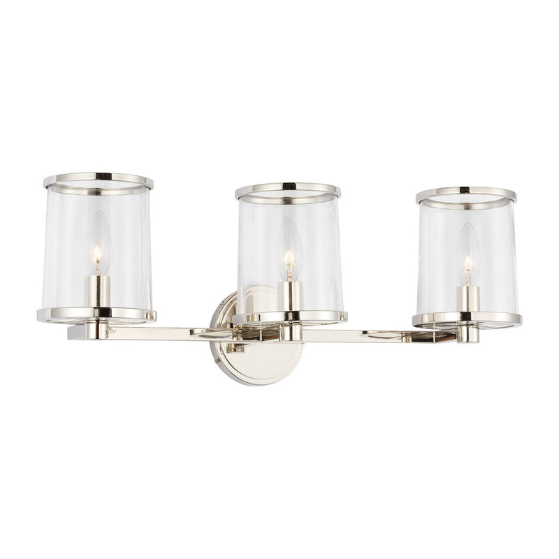 Three Light Vanity<br /><span style="color:#4AB0CE;">Entrega: 4-10 dias en USA</span><br /><span style="color:#4AB0CE;font-size:60%;">PREGUNTE POR ENTREGA EN PANAMA</span><br />Collection: Reynolds<br />Finish: Polished Nickel