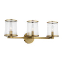 Three Light Vanity<br /><span style="color:#4AB0CE;">Entrega: 4-10 dias en USA</span><br /><span style="color:#4AB0CE;font-size:60%;">PREGUNTE POR ENTREGA EN PANAMA</span><br />Collection: Reynolds<br />Finish: Time Worn Brass
