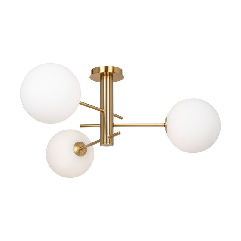 Three Light Semi-Flush Mount<br /><span style="color:#4AB0CE;">Entrega: 4-10 dias en USA</span><br /><span style="color:#4AB0CE;font-size:60%;">PREGUNTE POR ENTREGA EN PANAMA</span><br />Collection: Aurelia<br />Finish: Brass