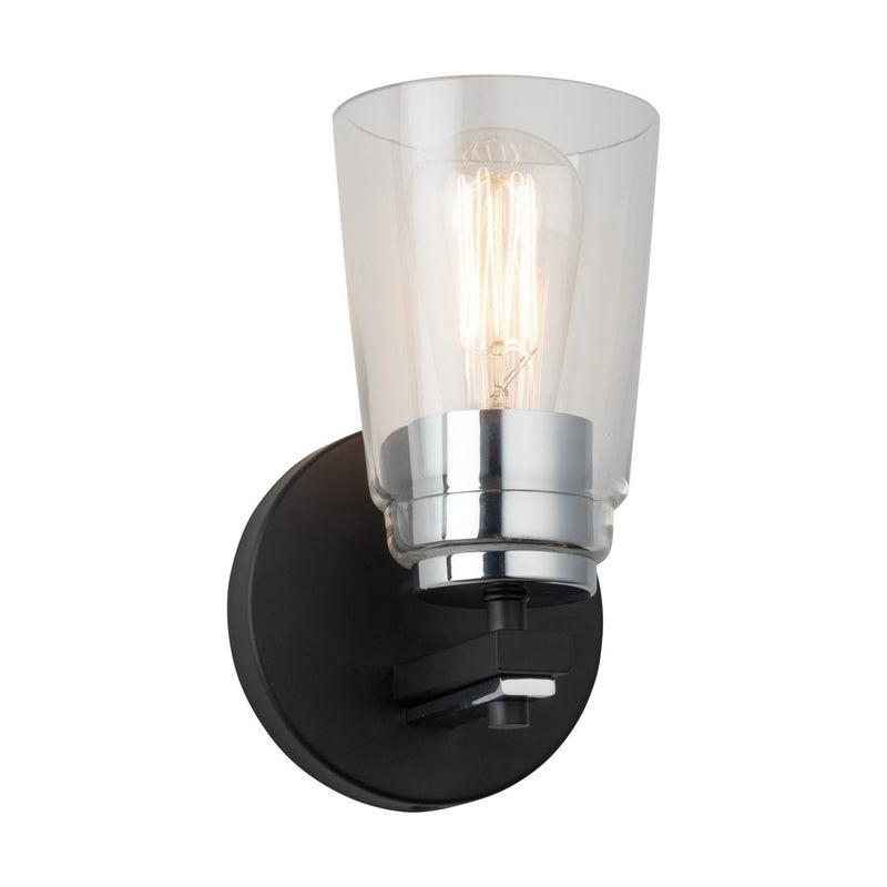 One Light Bathroom<br /><span style="color:#4AB0CE;">Entrega: 4-10 dias en USA</span><br /><span style="color:#4AB0CE;font-size:60%;">PREGUNTE POR ENTREGA EN PANAMA</span><br />Collection: Essex<br />Finish: Black and Chrome