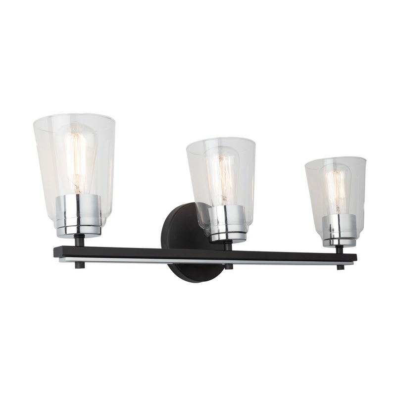 Three Light Bathroom Vanity<br /><span style="color:#4AB0CE;">Entrega: 4-10 dias en USA</span><br /><span style="color:#4AB0CE;font-size:60%;">PREGUNTE POR ENTREGA EN PANAMA</span><br />Collection: Essex<br />Finish: Black and Chrome