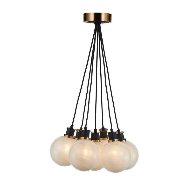 Seven Light Pendant<br /><span style="color:#4AB0CE;">Entrega: 4-10 dias en USA</span><br /><span style="color:#4AB0CE;font-size:60%;">PREGUNTE POR ENTREGA EN PANAMA</span><br />Collection: Gem<br />Finish: Black and Brushed Brass