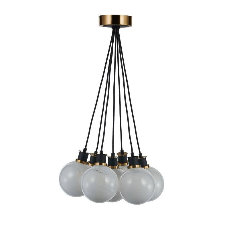 Seven Light Pendant<br /><span style="color:#4AB0CE;">Entrega: 4-10 dias en USA</span><br /><span style="color:#4AB0CE;font-size:60%;">PREGUNTE POR ENTREGA EN PANAMA</span><br />Collection: Gem<br />Finish: Black and Brushed Brass