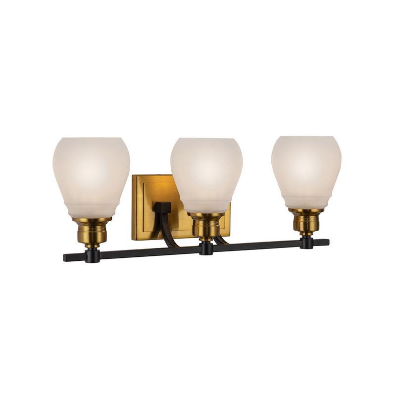 Three Light Bathroom Vanity<br /><span style="color:#4AB0CE;">Entrega: 4-10 dias en USA</span><br /><span style="color:#4AB0CE;font-size:60%;">PREGUNTE POR ENTREGA EN PANAMA</span><br />Collection: Nelson<br />Finish: Brass & Black