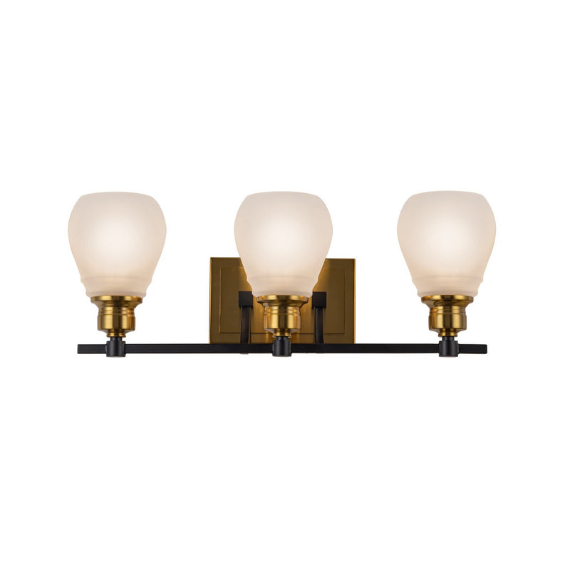 Three Light Bathroom Vanity<br /><span style="color:#4AB0CE;">Entrega: 4-10 dias en USA</span><br /><span style="color:#4AB0CE;font-size:60%;">PREGUNTE POR ENTREGA EN PANAMA</span><br />Collection: Nelson<br />Finish: Brass & Black