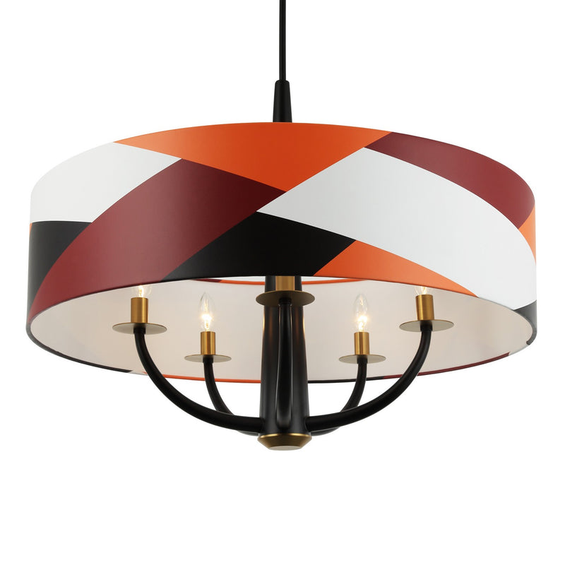 Five Light Pendant<br /><span style="color:#4AB0CE;">Entrega: 4-10 dias en USA</span><br /><span style="color:#4AB0CE;font-size:60%;">PREGUNTE POR ENTREGA EN PANAMA</span><br />Collection: Patchwork<br />Finish: Black/Satin Brass/Patchwork