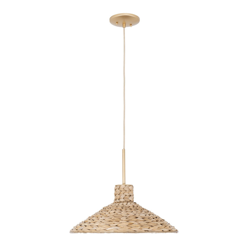 One Light Pendant<br /><span style="color:#4AB0CE;">Entrega: 4-10 dias en USA</span><br /><span style="color:#4AB0CE;font-size:60%;">PREGUNTE POR ENTREGA EN PANAMA</span><br />Collection: Hilton Head<br />Finish: French Gold/Natural Seagrass
