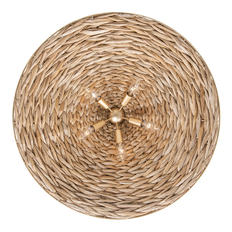 Five Light Pendant<br /><span style="color:#4AB0CE;">Entrega: 4-10 dias en USA</span><br /><span style="color:#4AB0CE;font-size:60%;">PREGUNTE POR ENTREGA EN PANAMA</span><br />Collection: Hilton Head<br />Finish: French Gold/Natural Seagrass