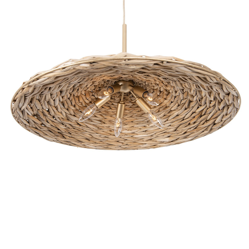 Varaluz - 502P05FGN - Five Light Pendant - Hilton Head - French Gold/Natural Seagrass