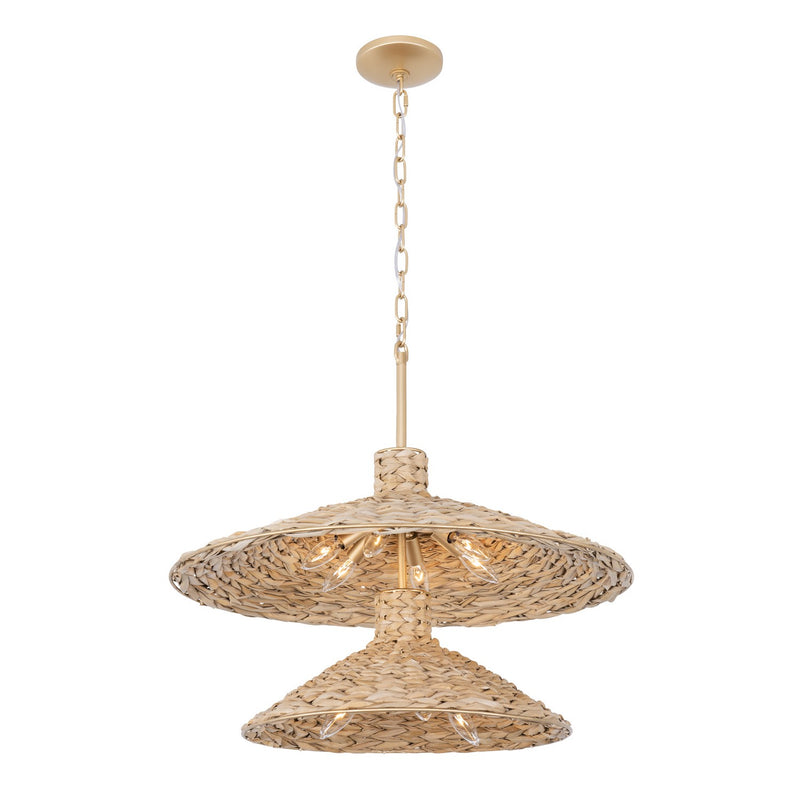 Nine Light Pendant<br /><span style="color:#4AB0CE;">Entrega: 4-10 dias en USA</span><br /><span style="color:#4AB0CE;font-size:60%;">PREGUNTE POR ENTREGA EN PANAMA</span><br />Collection: Hilton Head<br />Finish: French Gold/Natural Seagrass