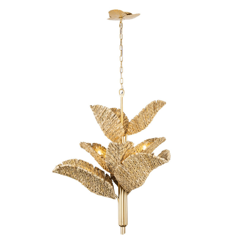 Nine Light Chandelier<br /><span style="color:#4AB0CE;">Entrega: 4-10 dias en USA</span><br /><span style="color:#4AB0CE;font-size:60%;">PREGUNTE POR ENTREGA EN PANAMA</span><br />Collection: Banana Leaf<br />Finish: French Gold/Natural Seagrass