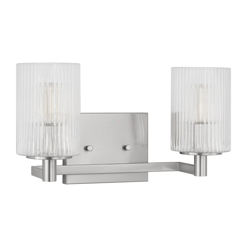 Two Light Wall / Bath<br /><span style="color:#4AB0CE;">Entrega: 4-10 dias en USA</span><br /><span style="color:#4AB0CE;font-size:60%;">PREGUNTE POR ENTREGA EN PANAMA</span><br />Collection: Lando<br />Finish: Brushed Steel