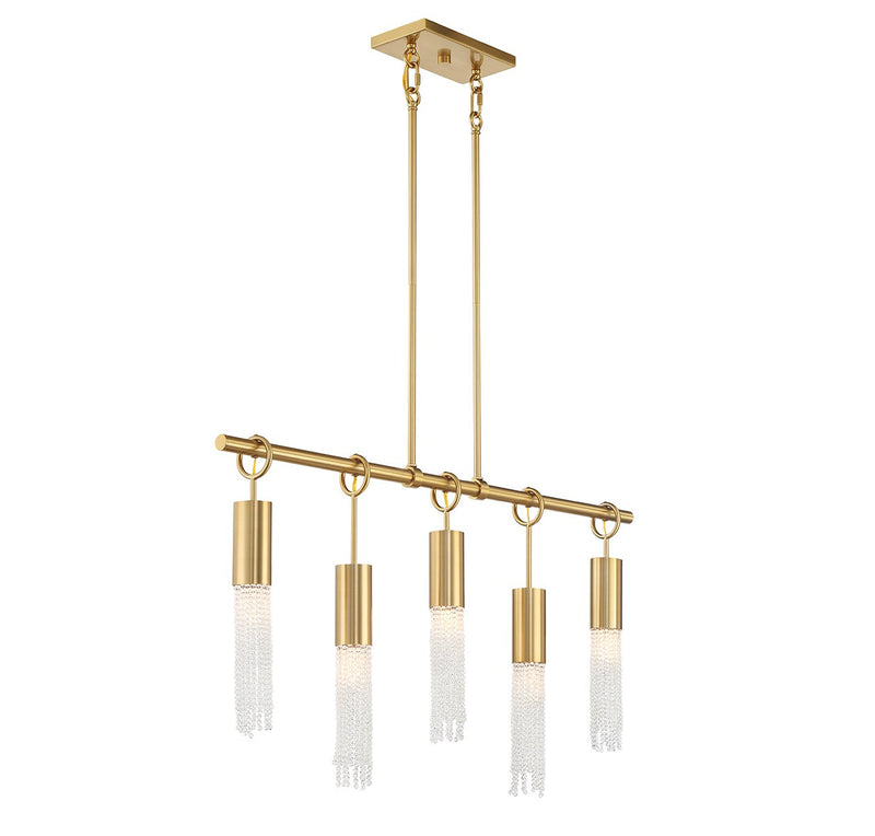 Five Light Linear Chandelier<br /><span style="color:#4AB0CE;">Entrega: 4-10 dias en USA</span><br /><span style="color:#4AB0CE;font-size:60%;">PREGUNTE POR ENTREGA EN PANAMA</span><br />Collection: Chelsea<br />Finish: Warm Brass