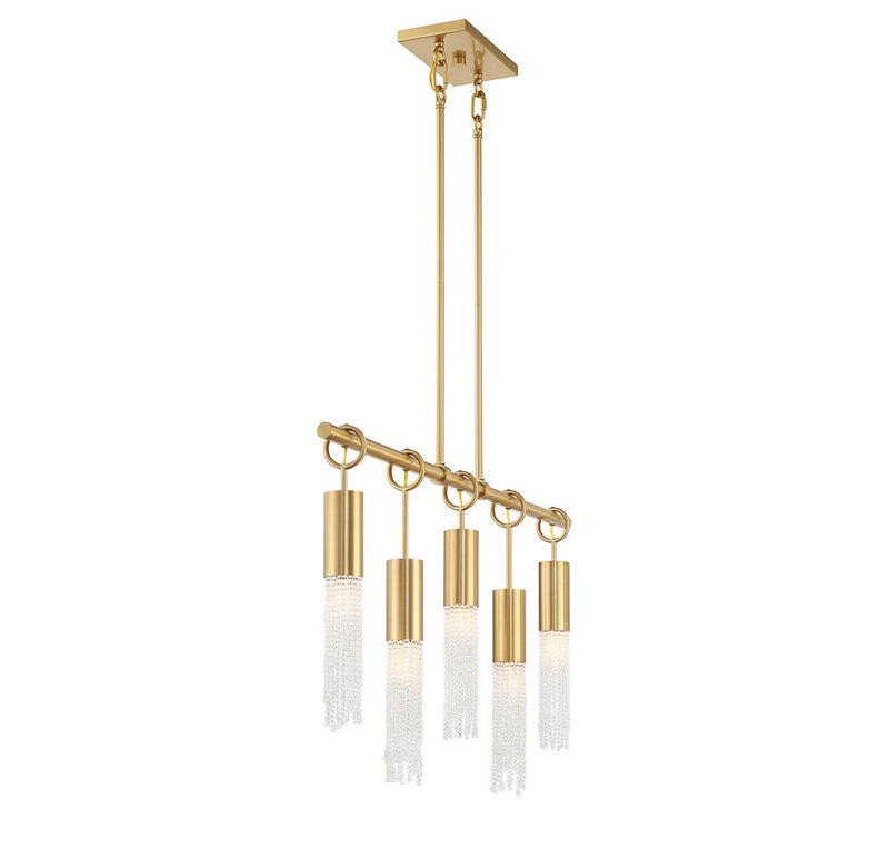 Five Light Linear Chandelier<br /><span style="color:#4AB0CE;">Entrega: 4-10 dias en USA</span><br /><span style="color:#4AB0CE;font-size:60%;">PREGUNTE POR ENTREGA EN PANAMA</span><br />Collection: Chelsea<br />Finish: Warm Brass