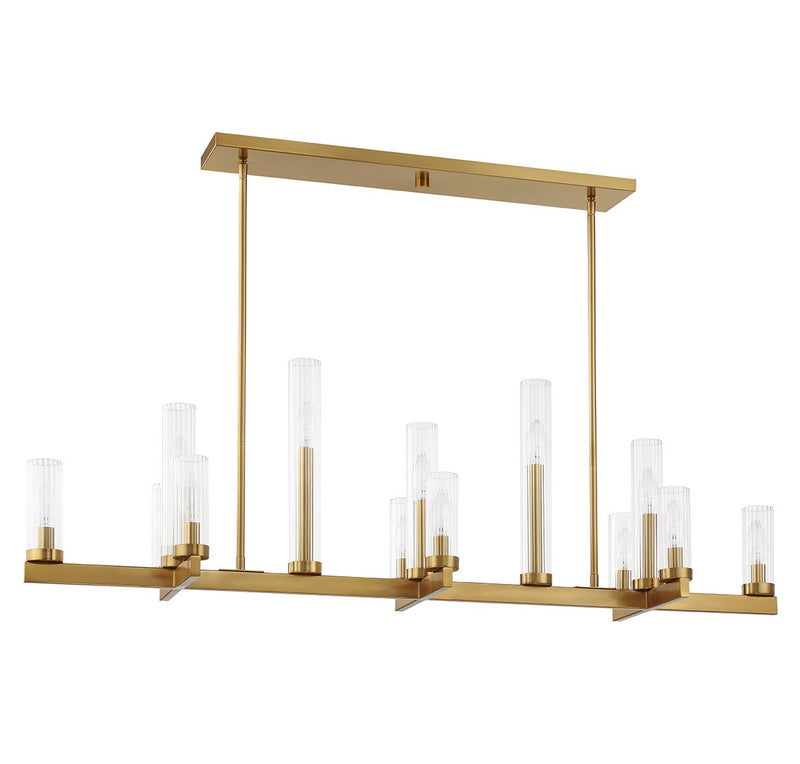 13 Light Linear Chandelier<br /><span style="color:#4AB0CE;">Entrega: 4-5 semanas en USA</span><br /><span style="color:#4AB0CE;font-size:60%;">PREGUNTE POR ENTREGA EN PANAMA</span><br />Collection: Carina<br />Finish: Warm Brass