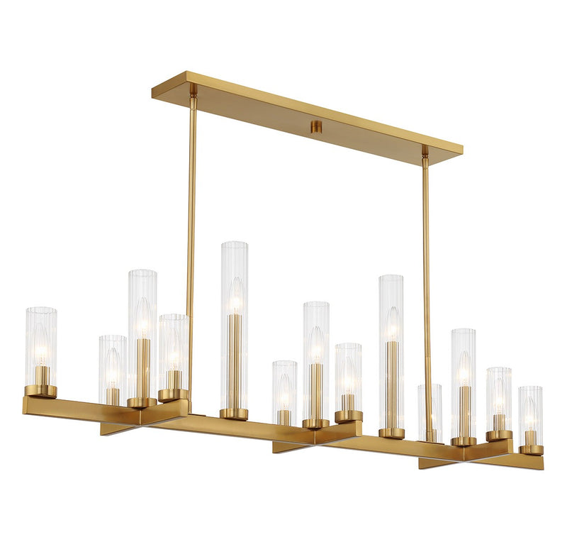 13 Light Linear Chandelier<br /><span style="color:#4AB0CE;">Entrega: 1-2 semanas en USA</span><br /><span style="color:#4AB0CE;font-size:60%;">PREGUNTE POR ENTREGA EN PANAMA</span><br />Collection: Carina<br />Finish: Warm Brass