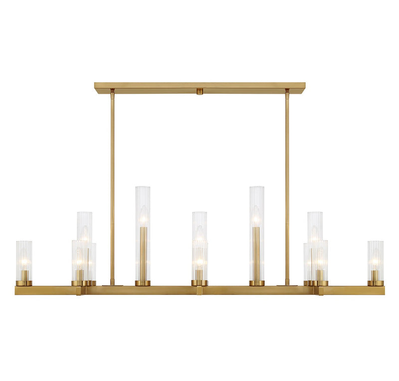 13 Light Linear Chandelier<br /><span style="color:#4AB0CE;">Entrega: 4-5 semanas en USA</span><br /><span style="color:#4AB0CE;font-size:60%;">PREGUNTE POR ENTREGA EN PANAMA</span><br />Collection: Carina<br />Finish: Warm Brass