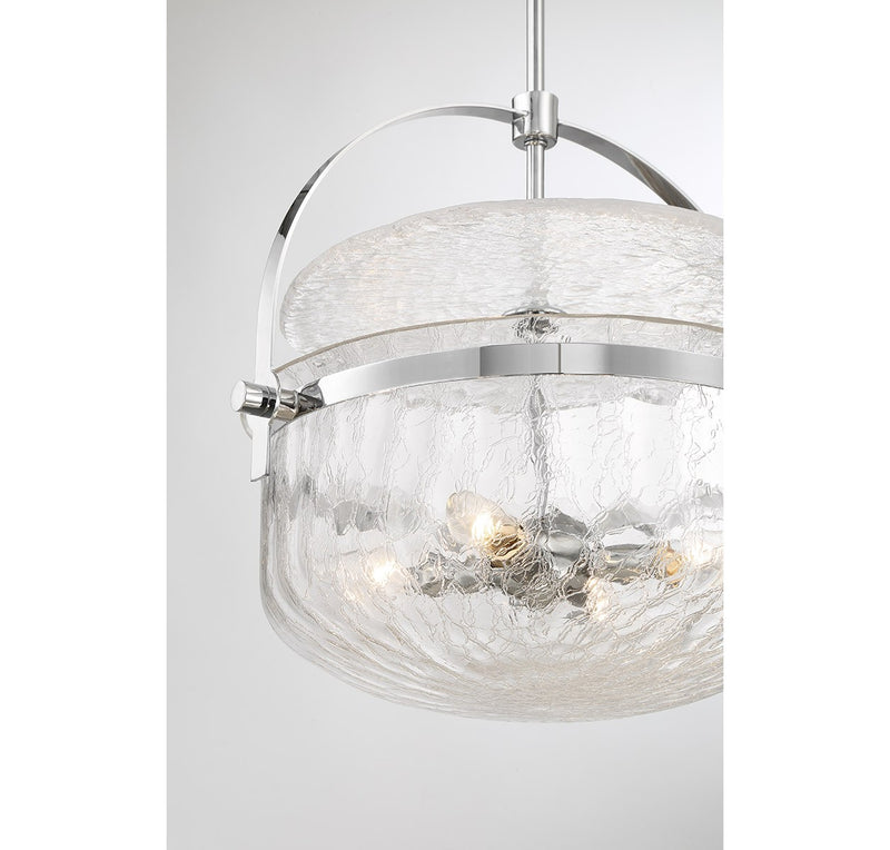 Four Light Convertible Semi-Flush/Pendant<br /><span style="color:#4AB0CE;">Entrega: 4-10 dias en USA</span><br /><span style="color:#4AB0CE;font-size:60%;">PREGUNTE POR ENTREGA EN PANAMA</span><br />Collection: Denmar<br />Finish: Polished Chrome