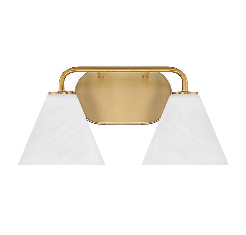 Two Light Bathroom Vanity<br /><span style="color:#4AB0CE;">Entrega: 4-5 semanas en USA</span><br /><span style="color:#4AB0CE;font-size:60%;">PREGUNTE POR ENTREGA EN PANAMA</span><br />Collection: Blair<br />Finish: Warm Brass