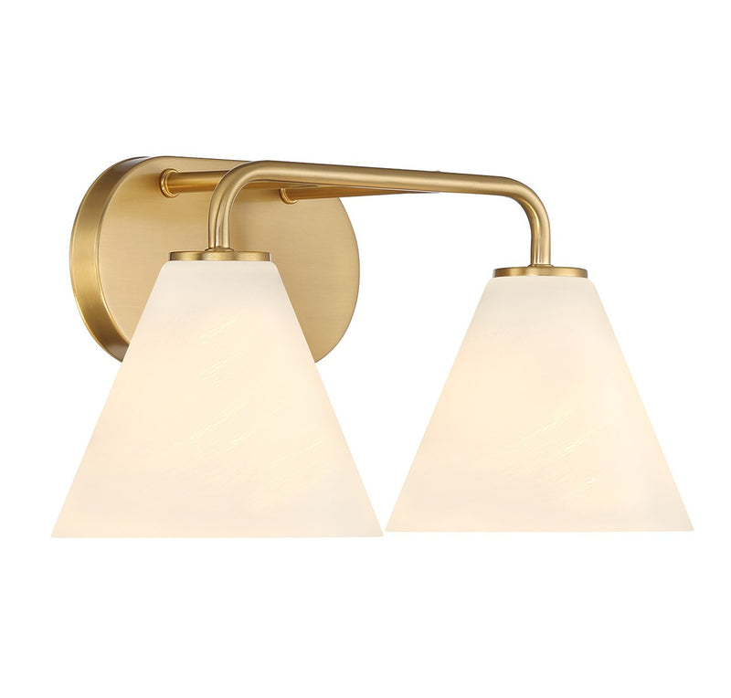 Two Light Bathroom Vanity<br /><span style="color:#4AB0CE;">Entrega: 4-5 semanas en USA</span><br /><span style="color:#4AB0CE;font-size:60%;">PREGUNTE POR ENTREGA EN PANAMA</span><br />Collection: Blair<br />Finish: Warm Brass