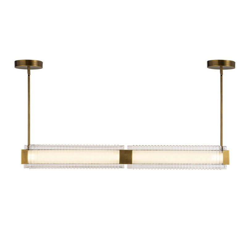 LED Linear Pendant<br /><span style="color:#4AB0CE;">Entrega: 4-10 dias en USA</span><br /><span style="color:#4AB0CE;font-size:60%;">PREGUNTE POR ENTREGA EN PANAMA</span><br />Collection: Alai<br />Finish: Vintage Brass/Ribbed Glass