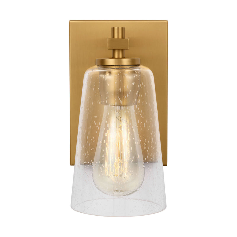 One Light Wall Sconce<br /><span style="color:#4AB0CE;">Entrega: 4-10 dias en USA</span><br /><span style="color:#4AB0CE;font-size:60%;">PREGUNTE POR ENTREGA EN PANAMA</span><br />Collection: Mercer<br />Finish: Burnished Brass