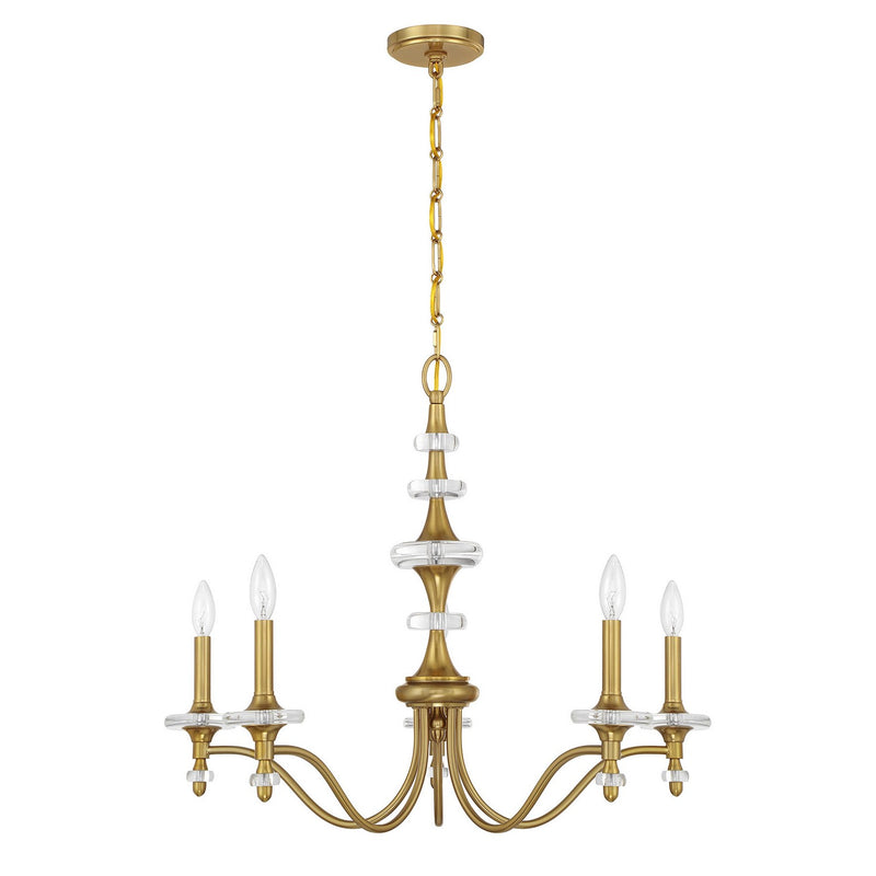 Five Light Chandelier<br /><span style="color:#4AB0CE;">Entrega: 4-10 dias en USA</span><br /><span style="color:#4AB0CE;font-size:60%;">PREGUNTE POR ENTREGA EN PANAMA</span><br />Collection: Champlain<br />Finish: Warm Brass