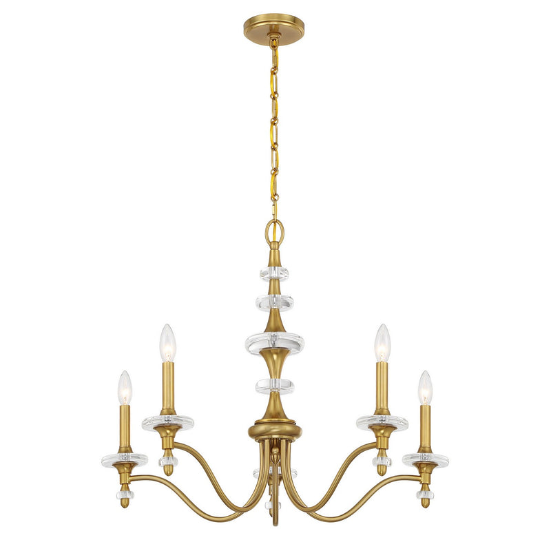 Five Light Chandelier<br /><span style="color:#4AB0CE;">Entrega: 4-10 dias en USA</span><br /><span style="color:#4AB0CE;font-size:60%;">PREGUNTE POR ENTREGA EN PANAMA</span><br />Collection: Champlain<br />Finish: Warm Brass