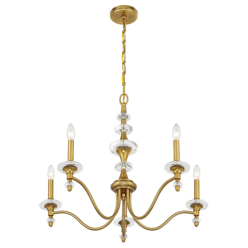 Five Light Chandelier<br /><span style="color:#4AB0CE;">Entrega: 4-10 dias en USA</span><br /><span style="color:#4AB0CE;font-size:60%;">PREGUNTE POR ENTREGA EN PANAMA</span><br />Collection: Champlain<br />Finish: Warm Brass