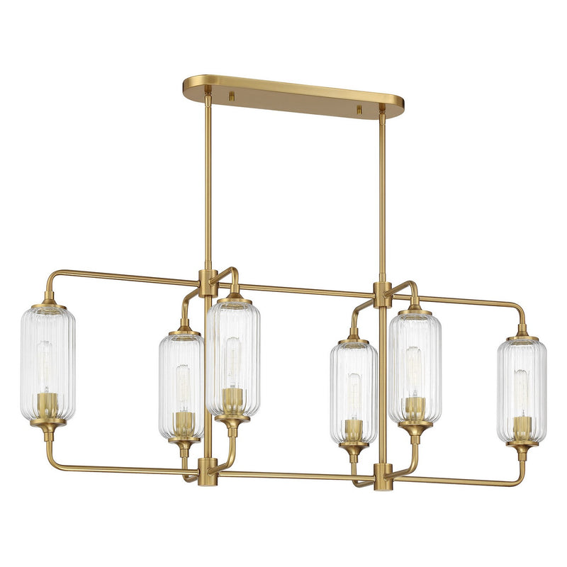 Six Light Linear Chandelier<br /><span style="color:#4AB0CE;">Entrega: 4-10 dias en USA</span><br /><span style="color:#4AB0CE;font-size:60%;">PREGUNTE POR ENTREGA EN PANAMA</span><br />Collection: Holton<br />Finish: Warm Brass