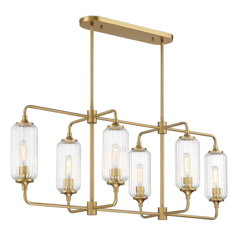 Six Light Linear Chandelier<br /><span style="color:#4AB0CE;">Entrega: 4-10 dias en USA</span><br /><span style="color:#4AB0CE;font-size:60%;">PREGUNTE POR ENTREGA EN PANAMA</span><br />Collection: Holton<br />Finish: Warm Brass