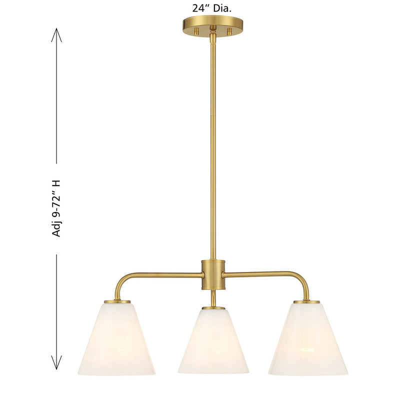 Three Light Chandelier<br /><span style="color:#4AB0CE;">Entrega: 4-10 dias en USA</span><br /><span style="color:#4AB0CE;font-size:60%;">PREGUNTE POR ENTREGA EN PANAMA</span><br />Collection: Blair<br />Finish: Warm Brass