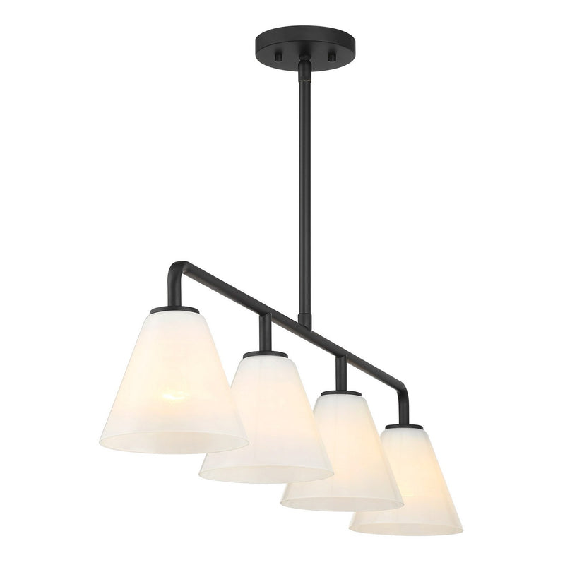 Four Light Linear Chandelier<br /><span style="color:#4AB0CE;">Entrega: 4-10 dias en USA</span><br /><span style="color:#4AB0CE;font-size:60%;">PREGUNTE POR ENTREGA EN PANAMA</span><br />Collection: Blair<br />Finish: Matte Black