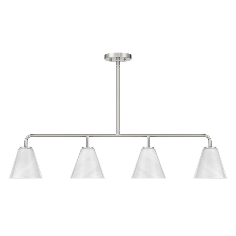 Four Light Linear Chandelier<br /><span style="color:#4AB0CE;">Entrega: 4-10 dias en USA</span><br /><span style="color:#4AB0CE;font-size:60%;">PREGUNTE POR ENTREGA EN PANAMA</span><br />Collection: Blair<br />Finish: Satin Nickel