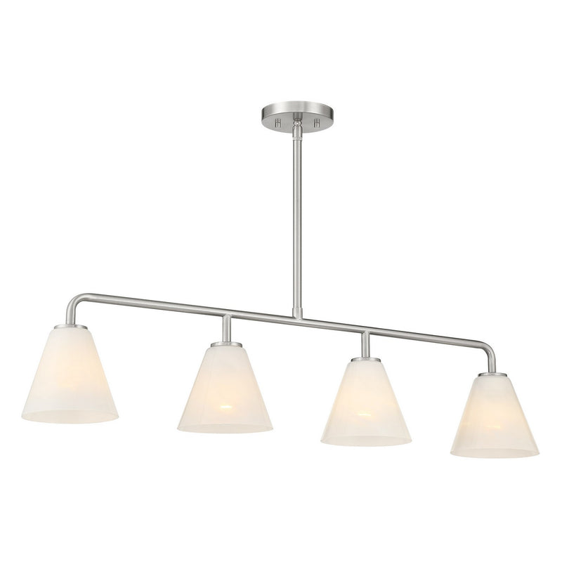 Four Light Linear Chandelier<br /><span style="color:#4AB0CE;">Entrega: 4-10 dias en USA</span><br /><span style="color:#4AB0CE;font-size:60%;">PREGUNTE POR ENTREGA EN PANAMA</span><br />Collection: Blair<br />Finish: Satin Nickel