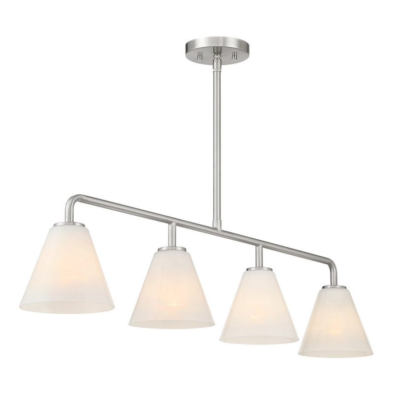 Four Light Linear Chandelier<br /><span style="color:#4AB0CE;">Entrega: 4-10 dias en USA</span><br /><span style="color:#4AB0CE;font-size:60%;">PREGUNTE POR ENTREGA EN PANAMA</span><br />Collection: Blair<br />Finish: Satin Nickel